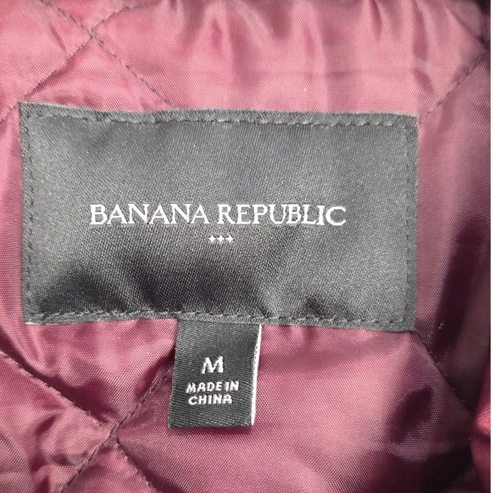 Banana Republic Flight Bomber Jacket Mens Medium Burgundy Quilted Lining‎ Nylon